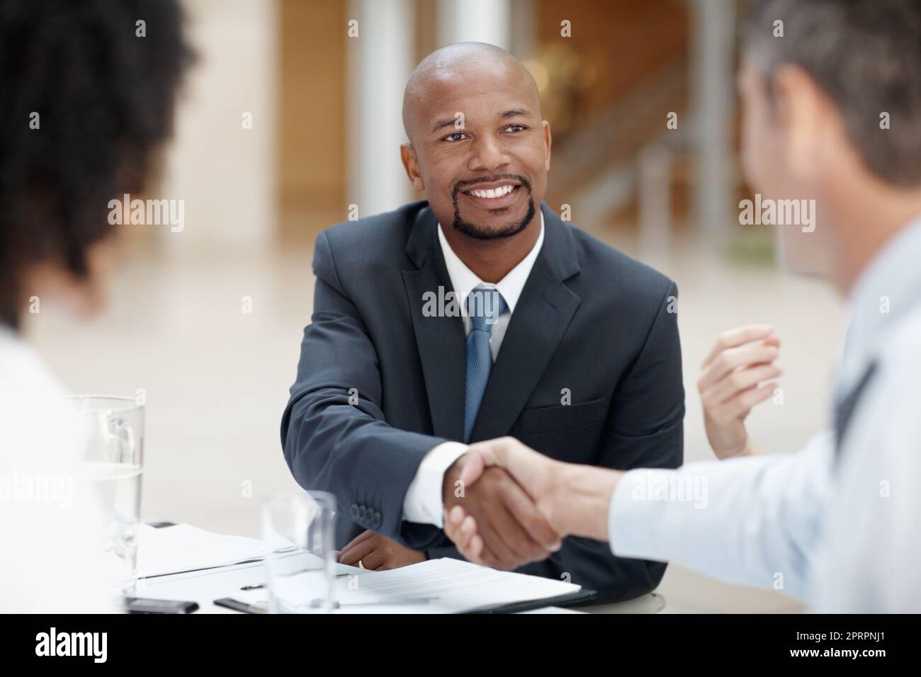 The perfect partnership. Two business executives shaking hands in agreement. Stock Photo