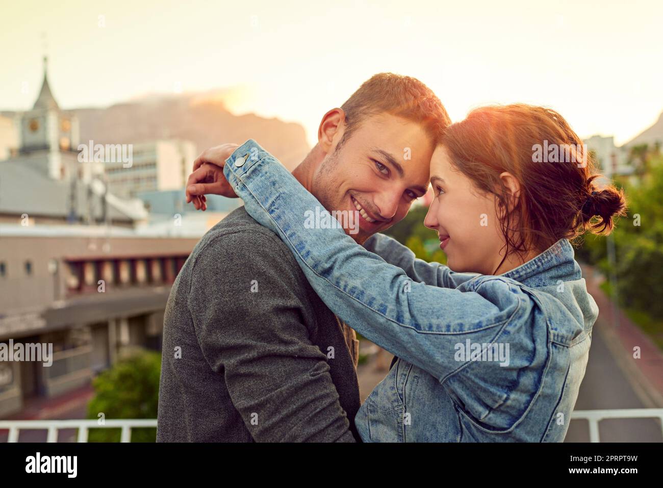 Im a lucky guy. a happy young couple enjoying a romantic moment in the city. Stock Photo