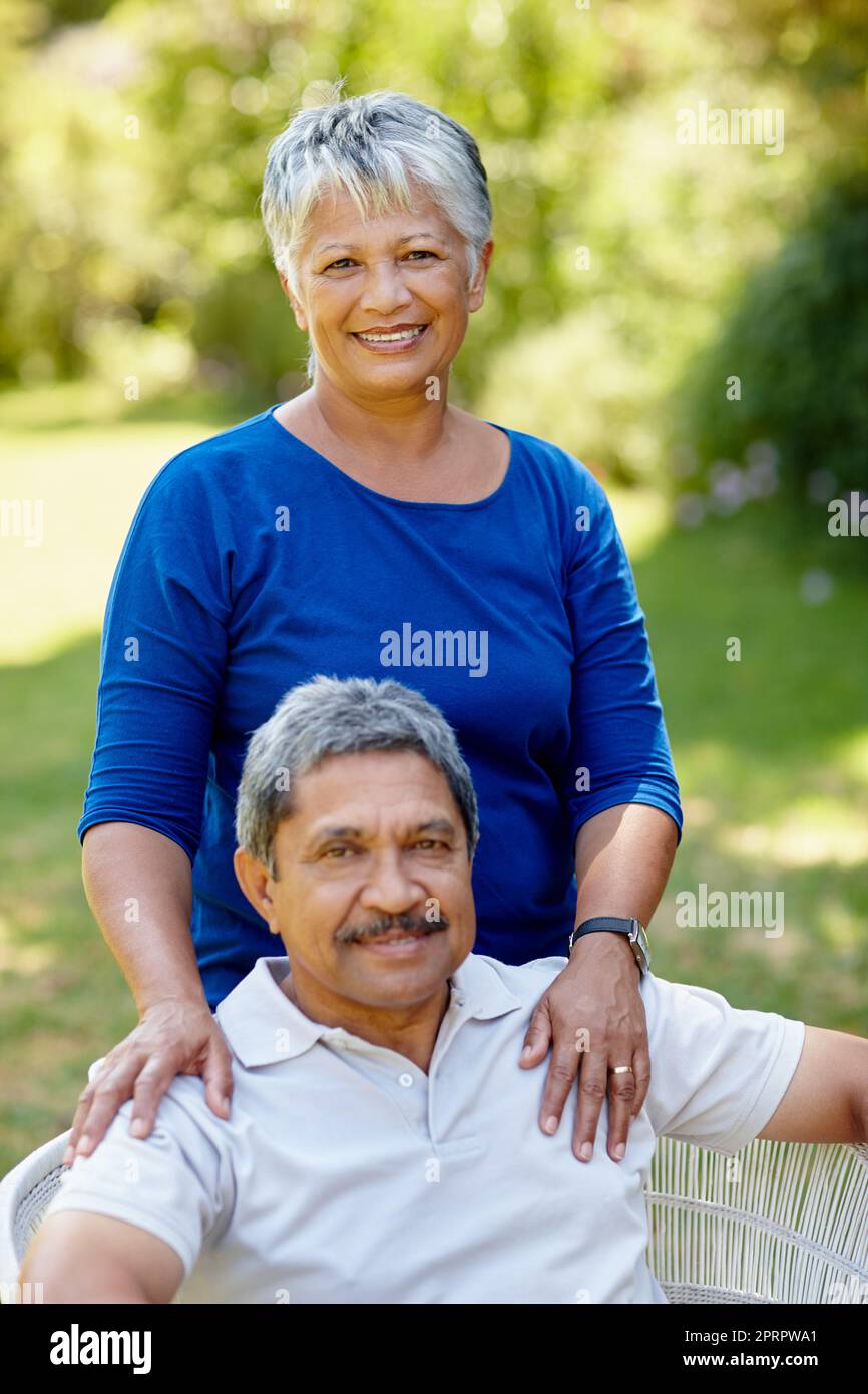 Enjoying a happy retirement together. a loving senior couple enjoying quality time together outdoors. Stock Photo