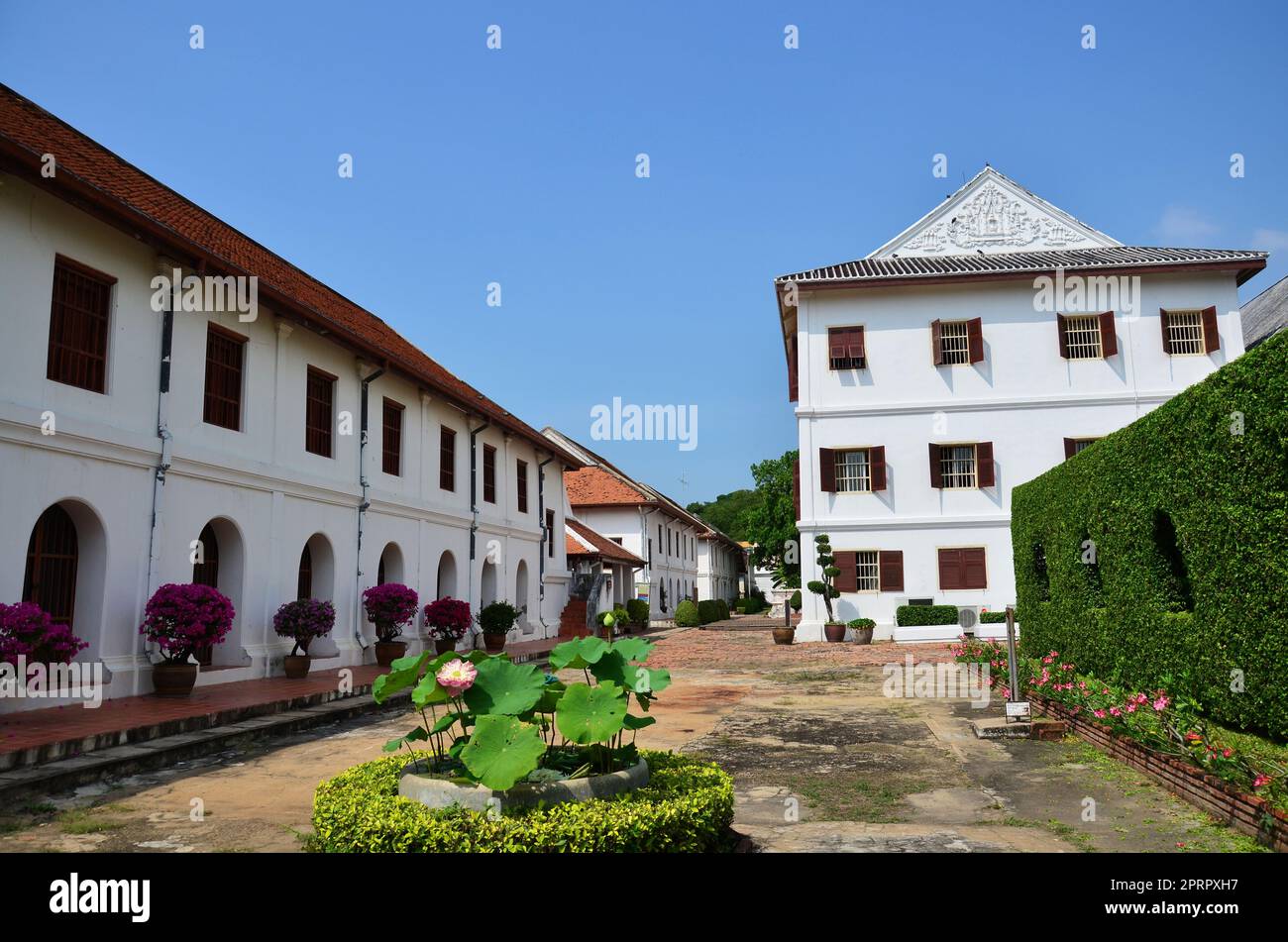 Ancient ruins buildings and antique architecture Phiman Mongkut Pavilion of King Narai Ratchaniwet Palace for thai people foreign travelers visit expl Stock Photo