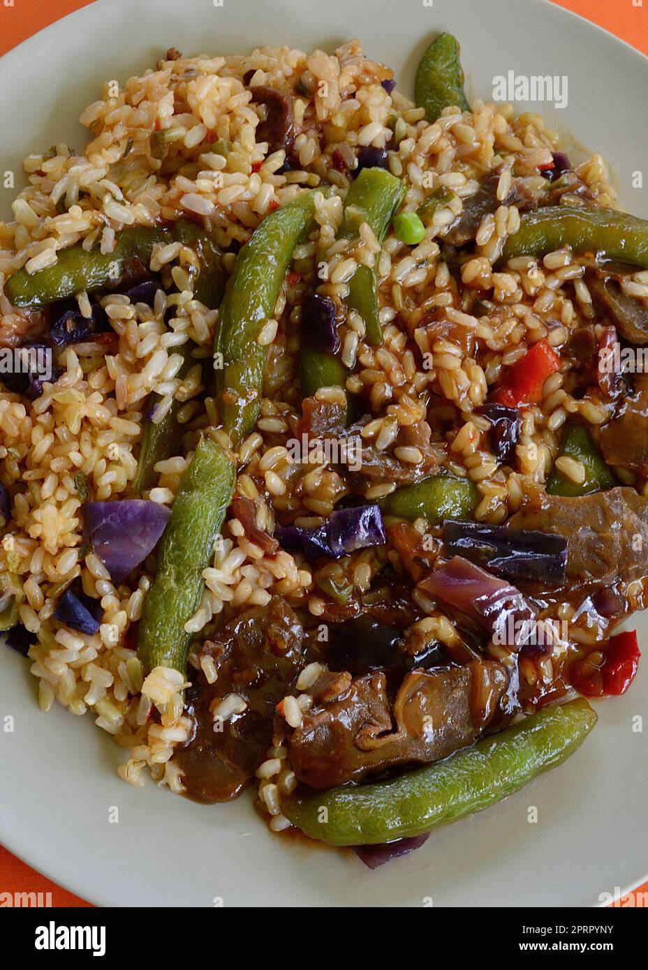 Asian BBQ beef and rice Stock Photo