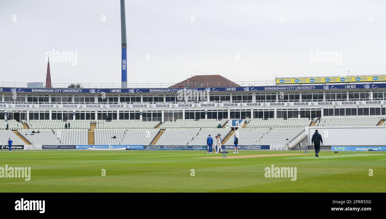 Edgbaston, Birmingham, UK on 27 Apr 2023 at Edgbaston Stadium. Pictured is a general view of Edgbaston pre- match during Day 1 of play in the LV= Insurance County Cup game between Warwickshire County Cricket Club & Surrey  Image is for editorial use only, credit to Stu Leggett via Alamy Live News Stock Photo