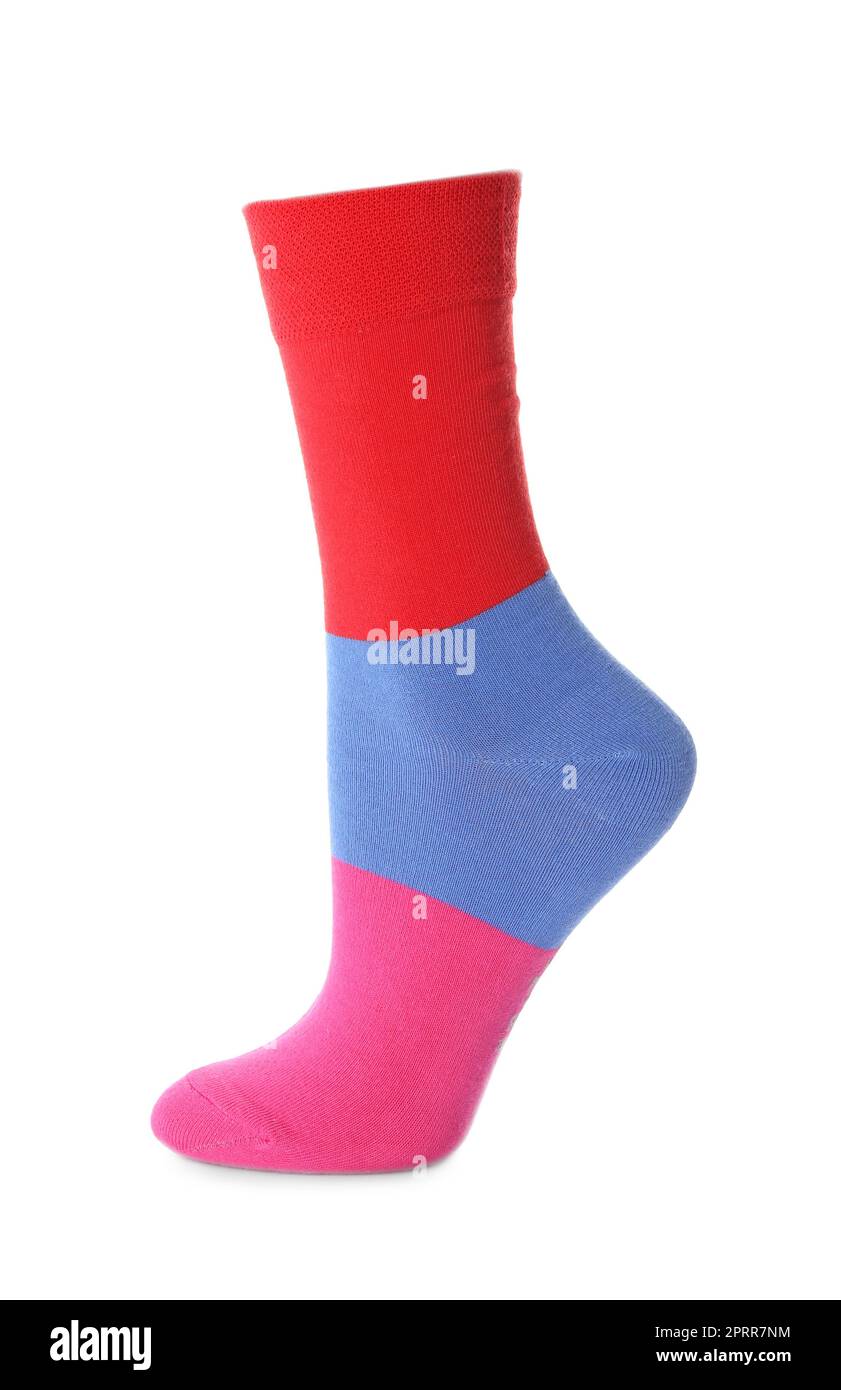 One colorful striped sock isolated on white Stock Photo