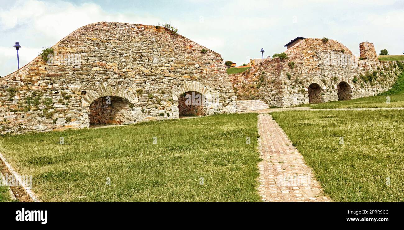 O Cargadoiro Ethnographic Park, Ancient Iron Loader Platform, Ribadeo Ria, Ribadeo, Lugo, Galicia, Spain, Europe Stock Photo