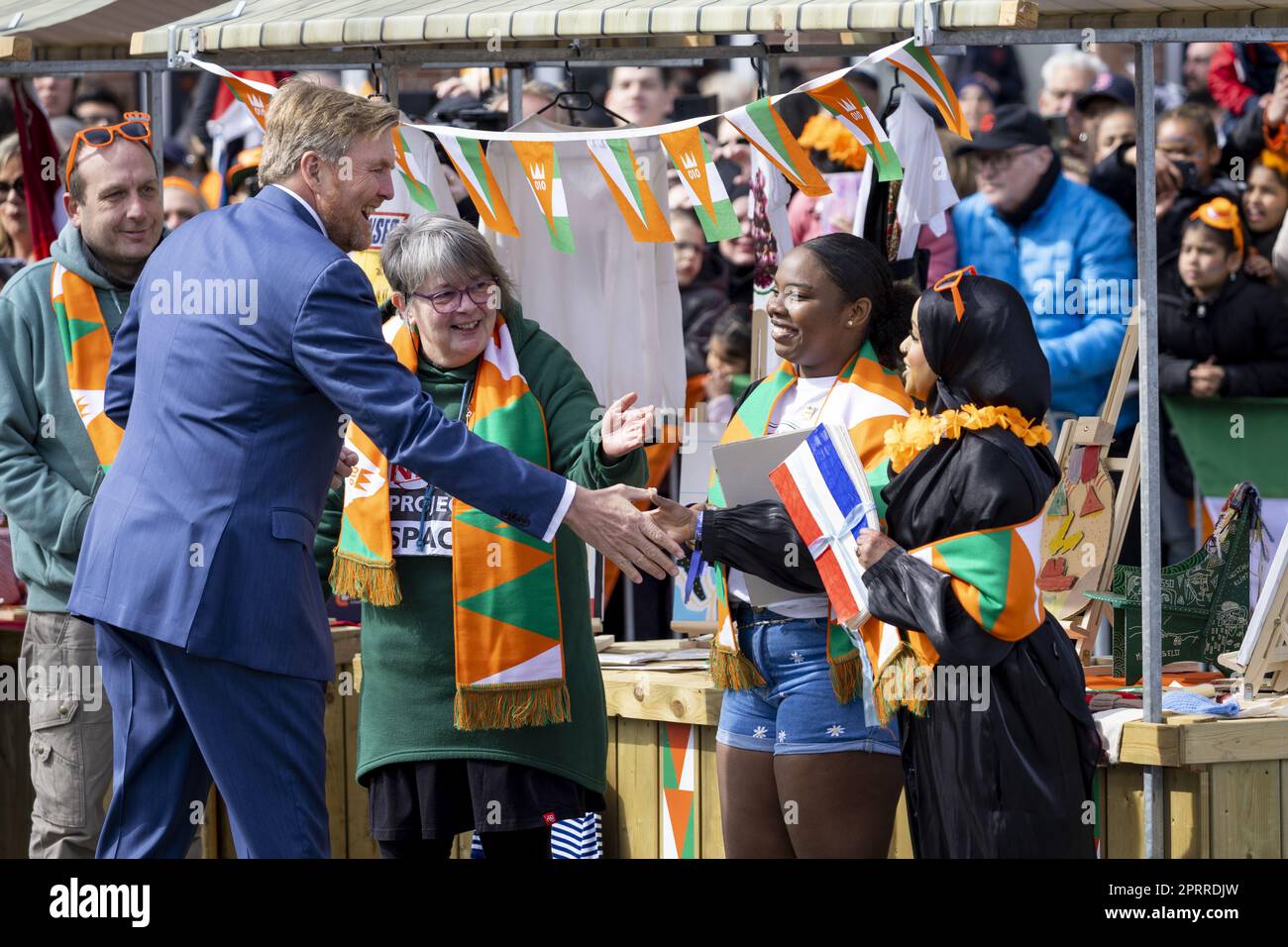 Rotterdam, Netherlands.   27/04/2023.  King Willem-Alexander during the celebration of King's Day in Rotterdam. The visit marked the tenth anniversary of Willem-Alexander's reign. ANP ROBIN VAN LONKHUIJSEN netherlands out - belgium out/Alamy Live News Stock Photo