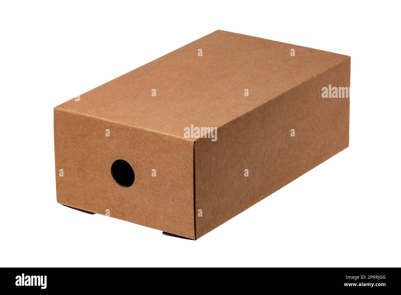 Closed brown cardboard box or kraft paper box with clipping path isolated on white background. Suitable for packaging. Macro. Stock Photo
