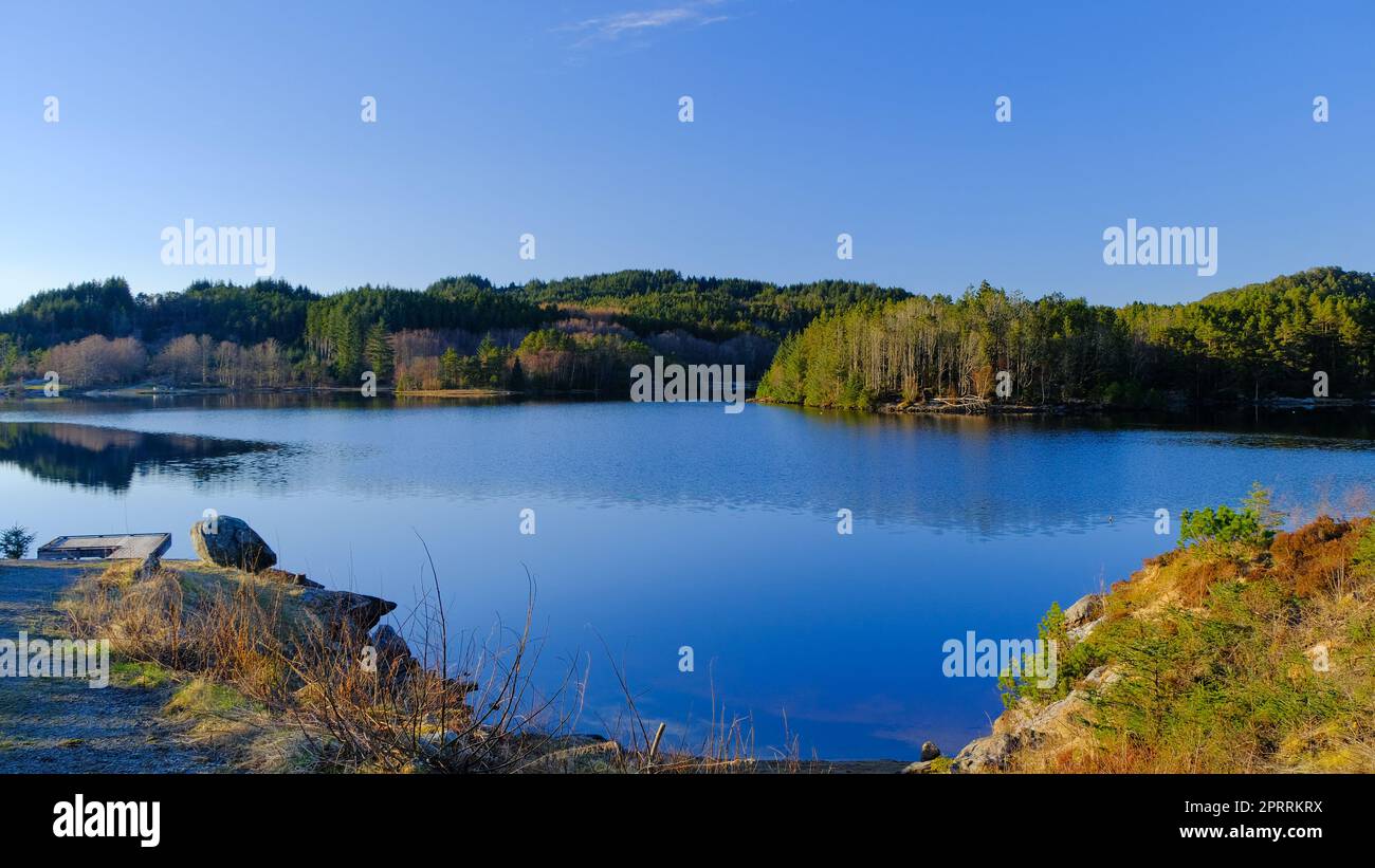 Eivindsvannet Lake in Djupadalen, a recreation area near the centre of Haugesund, Norway Stock Photo