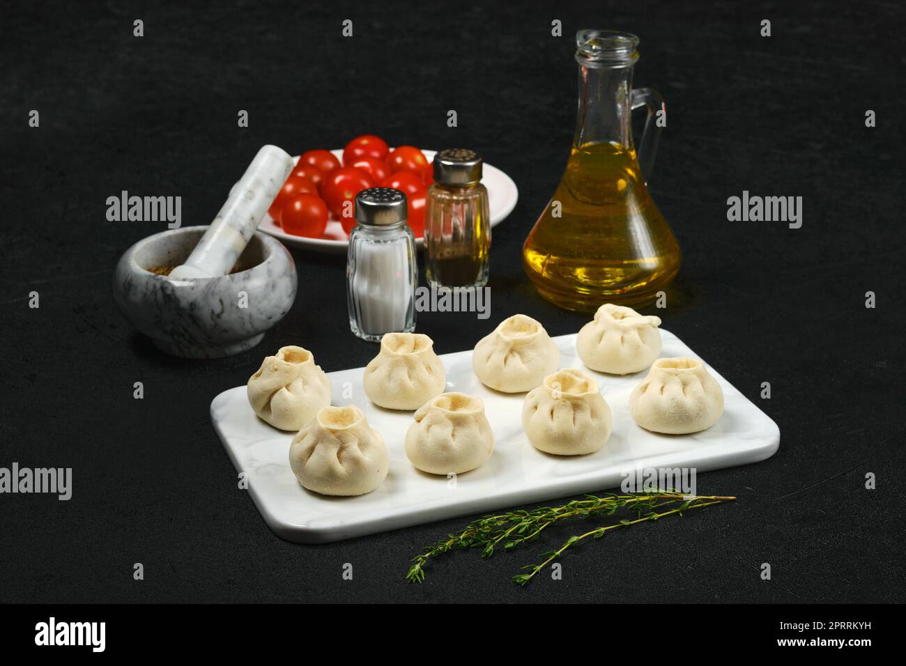 Frozen pelmeni with turkey and tarragon Stock Photo