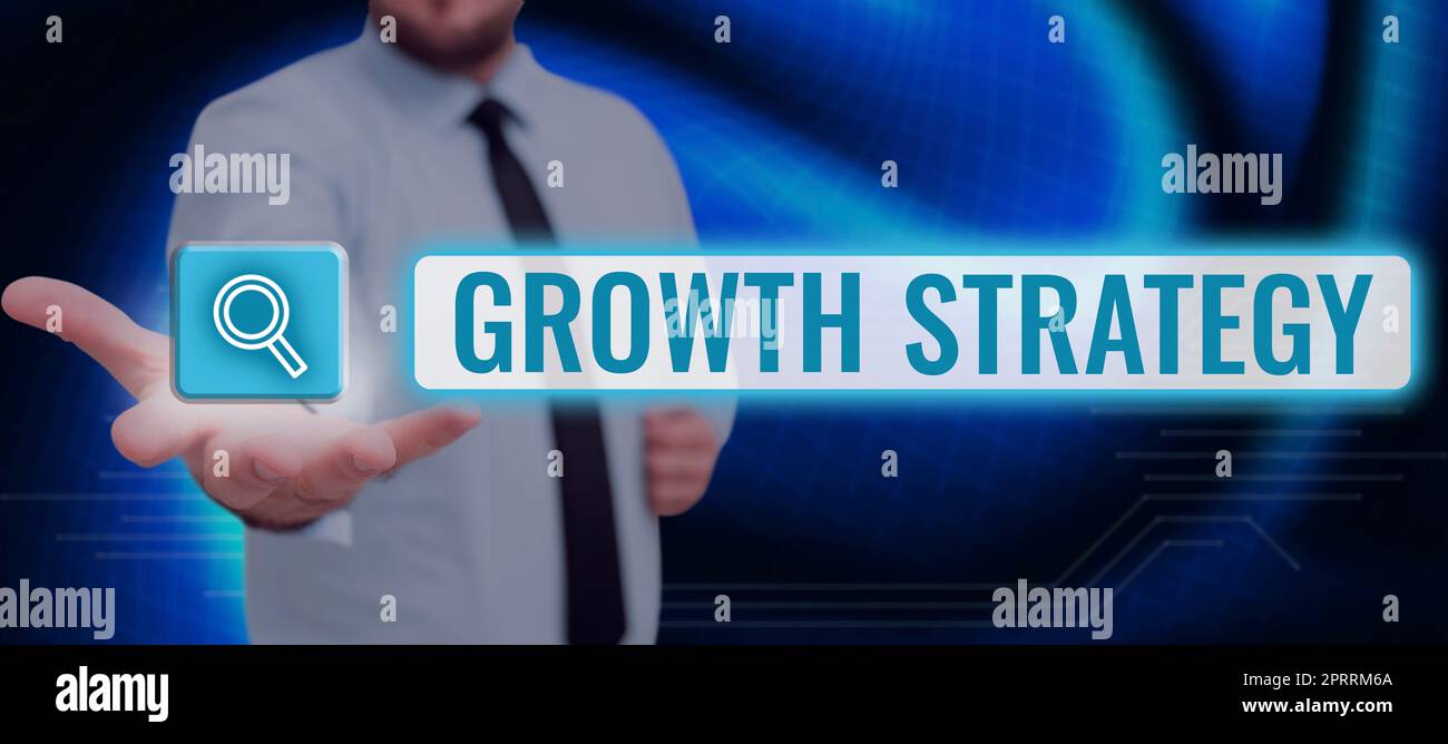Text sign showing Growth StrategyStrategy aimed at winning larger market share in short-term. Business approach Strategy aimed at winning larger market share in shortterm Stock Photo