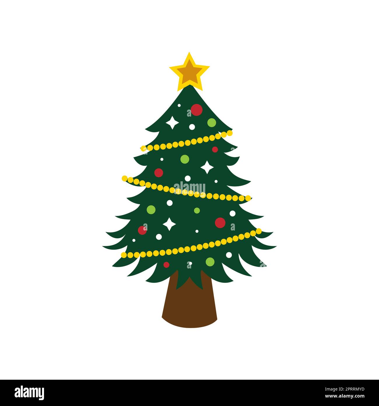 Abstract drawing of a festive decorated Christmas tree on a white ...