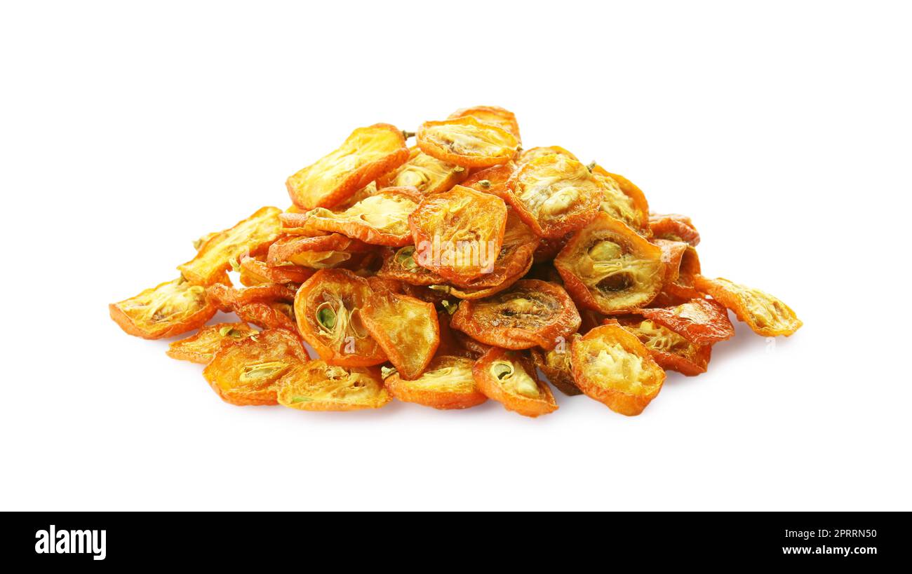 Heap of cut dried kumquat fruits isolated on white Stock Photo Alamy