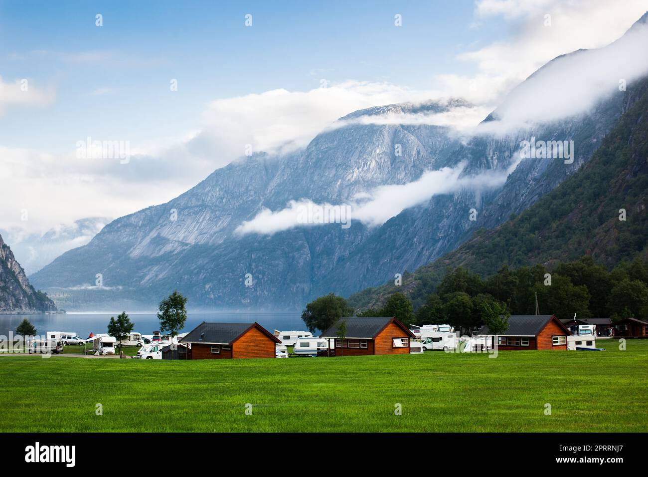 travel to Norway on a trailer, camping, home on wheels Stock Photo