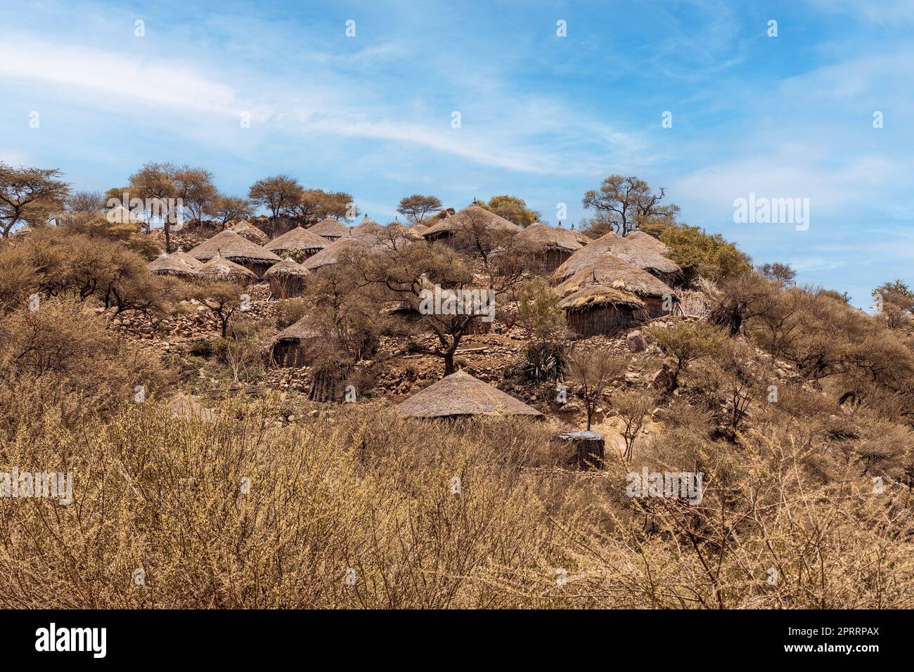 Mountain landscape with houses, Ethiopia Stock Photo