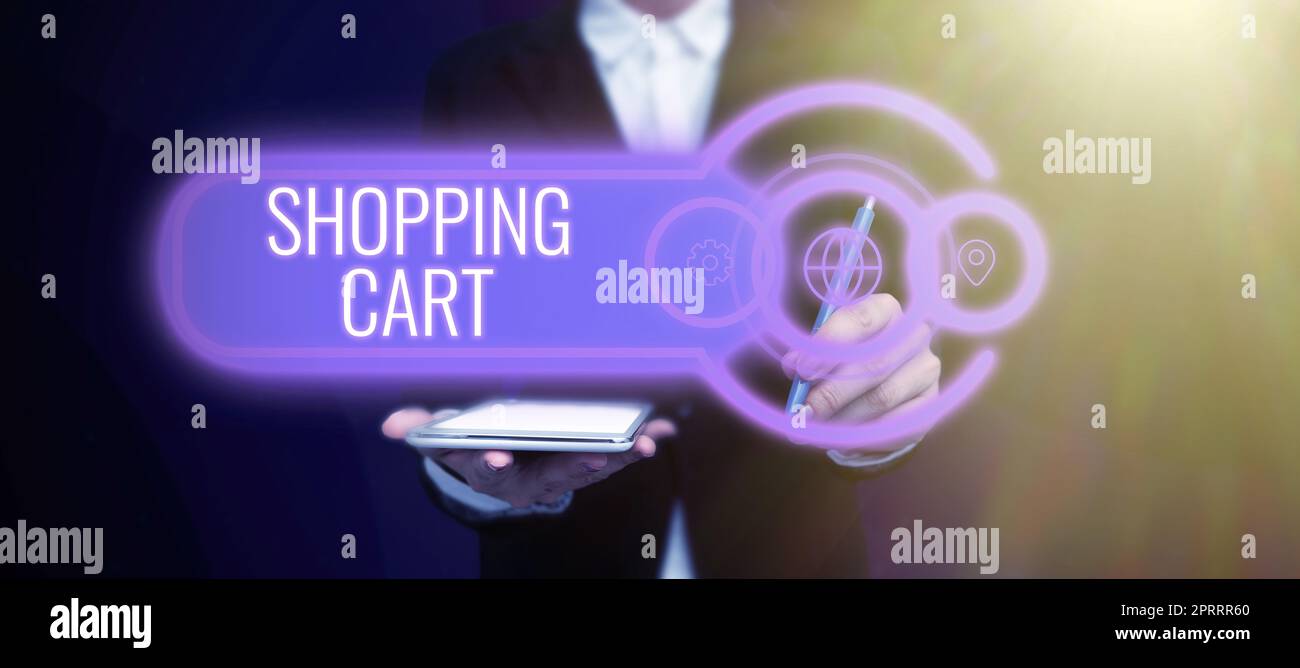 Text showing inspiration Shopping Cart. Concept meaning Case Trolley
