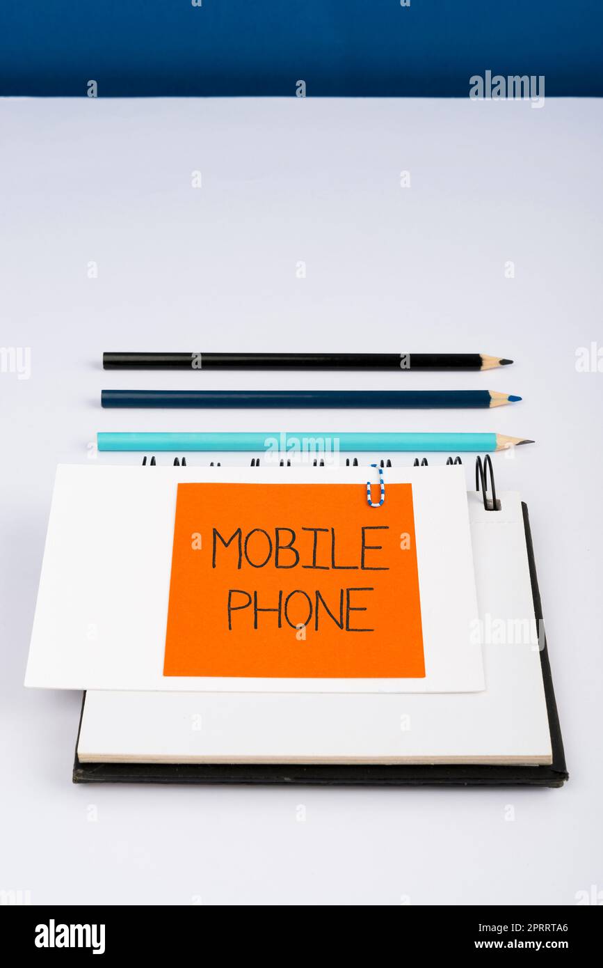 Hand writing sign Mobile Phone. Business showcase A handheld device