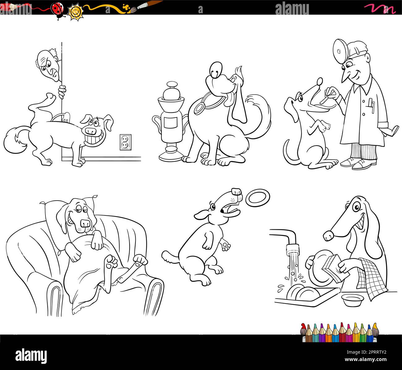 cartoon dogs animal characters set coloring page Stock Vector Image ...