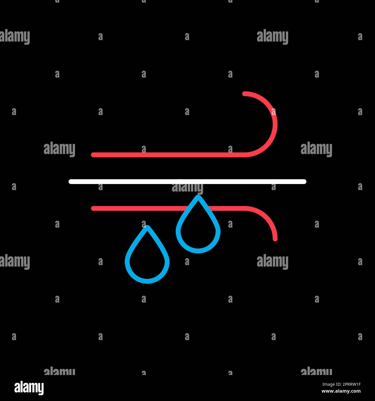 Wind rain isolated vector icon on black background. Meteorology sign ...
