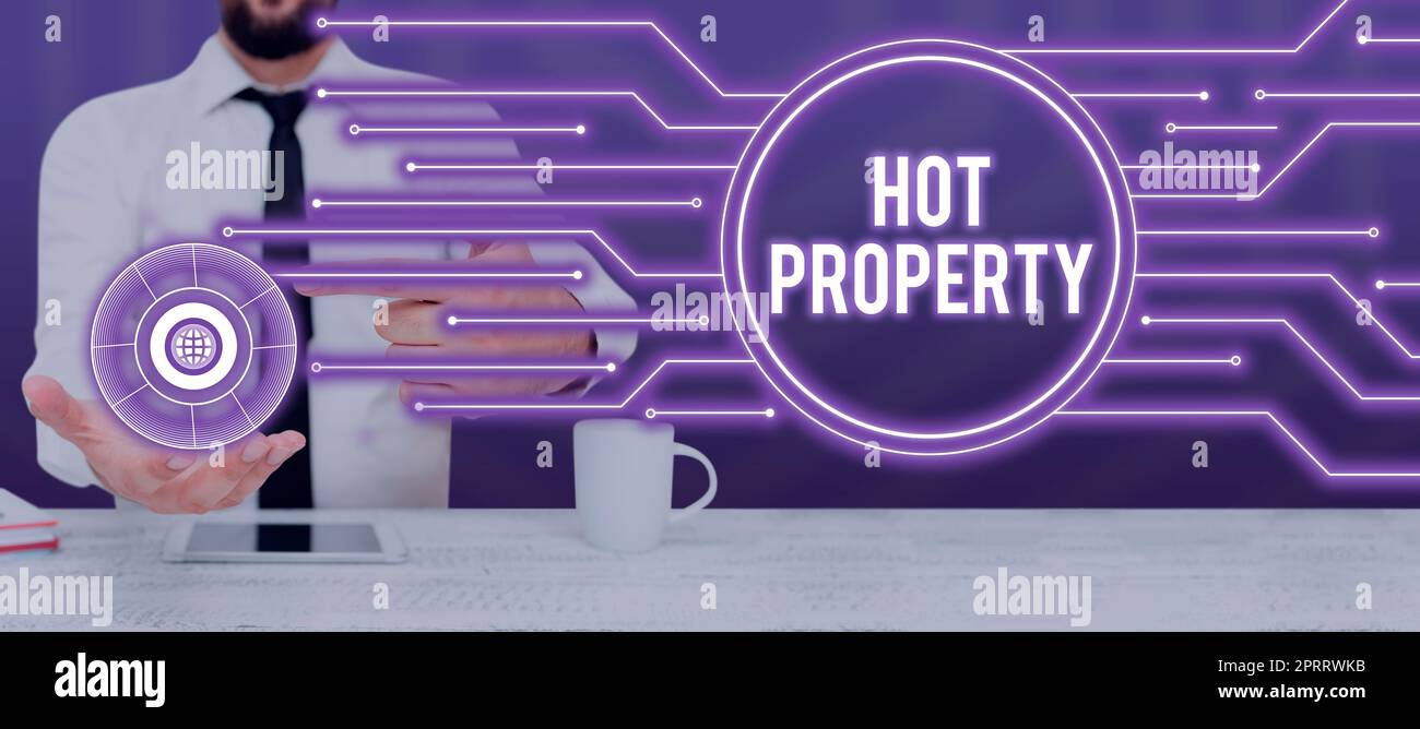 Text showing inspiration Hot Property. Word for Something which is sought after or is Heavily Demanded Stock Photo
