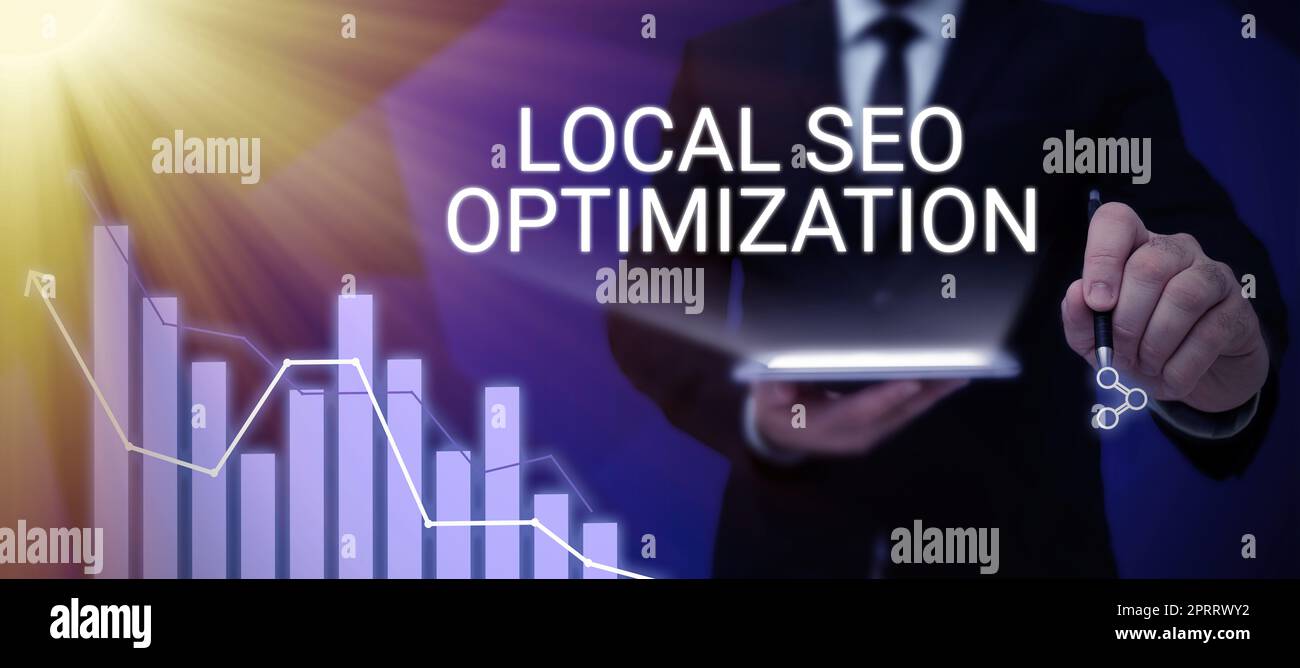 Handwriting text Local Seo Optimization. Business concept increase Search Visibility to Rank on Top list Stock Photo