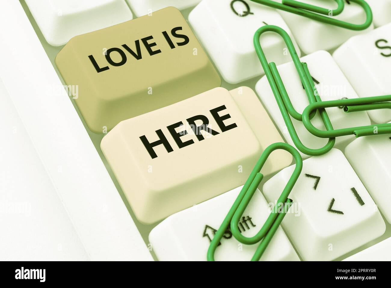 Sign displaying Love Is Here. Business concept Romantic feeling Lovely emotion Positive Expression Care Joy Stock Photo