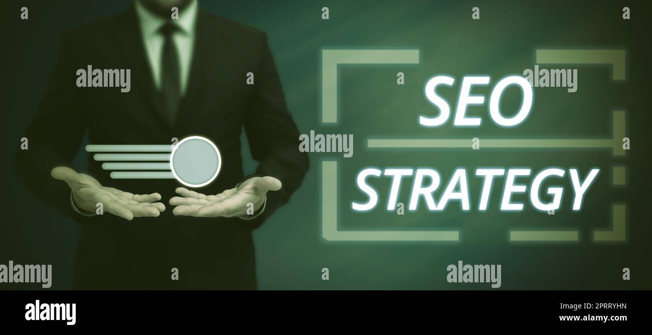 Text showing inspiration Seo Strategy. Word Written on Techniques and tactics to increase the visitors of a website Stock Photo