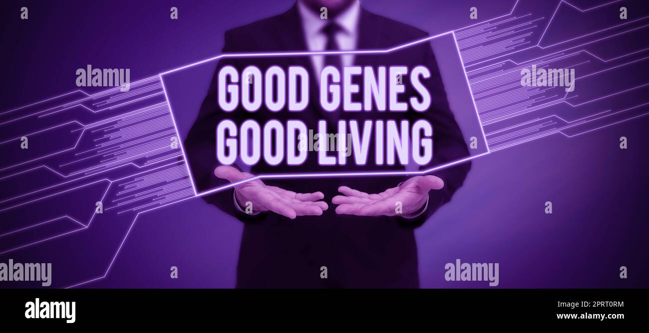 Text showing inspiration Good Genes Good Living. Business approach Inherited Genetic results in Longevity Healthy Life Stock Photo