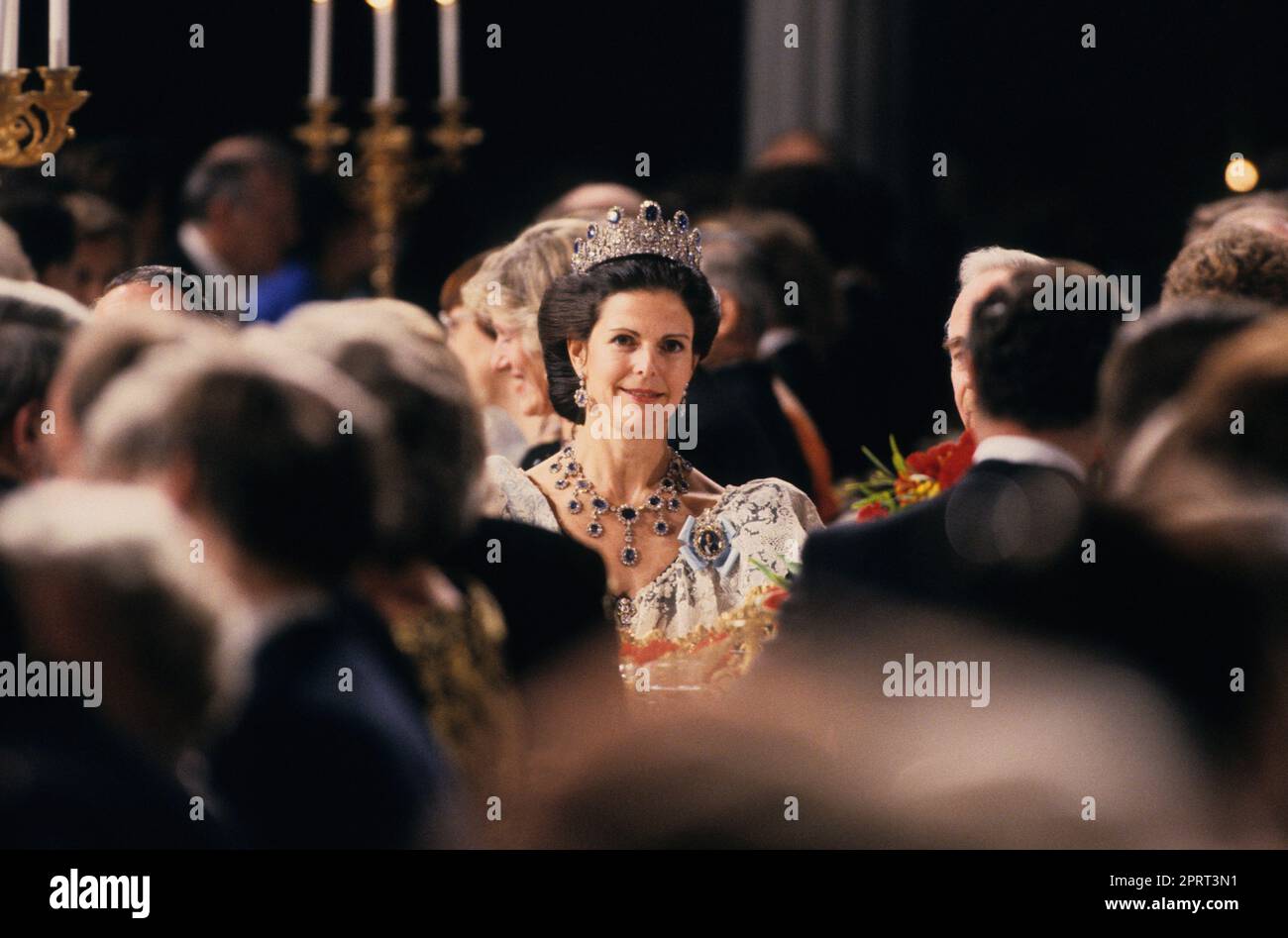 QUEEN SILVIA OF SWEDEN at the Nobel Banquet in City Hall of Stockholm Stock Photo