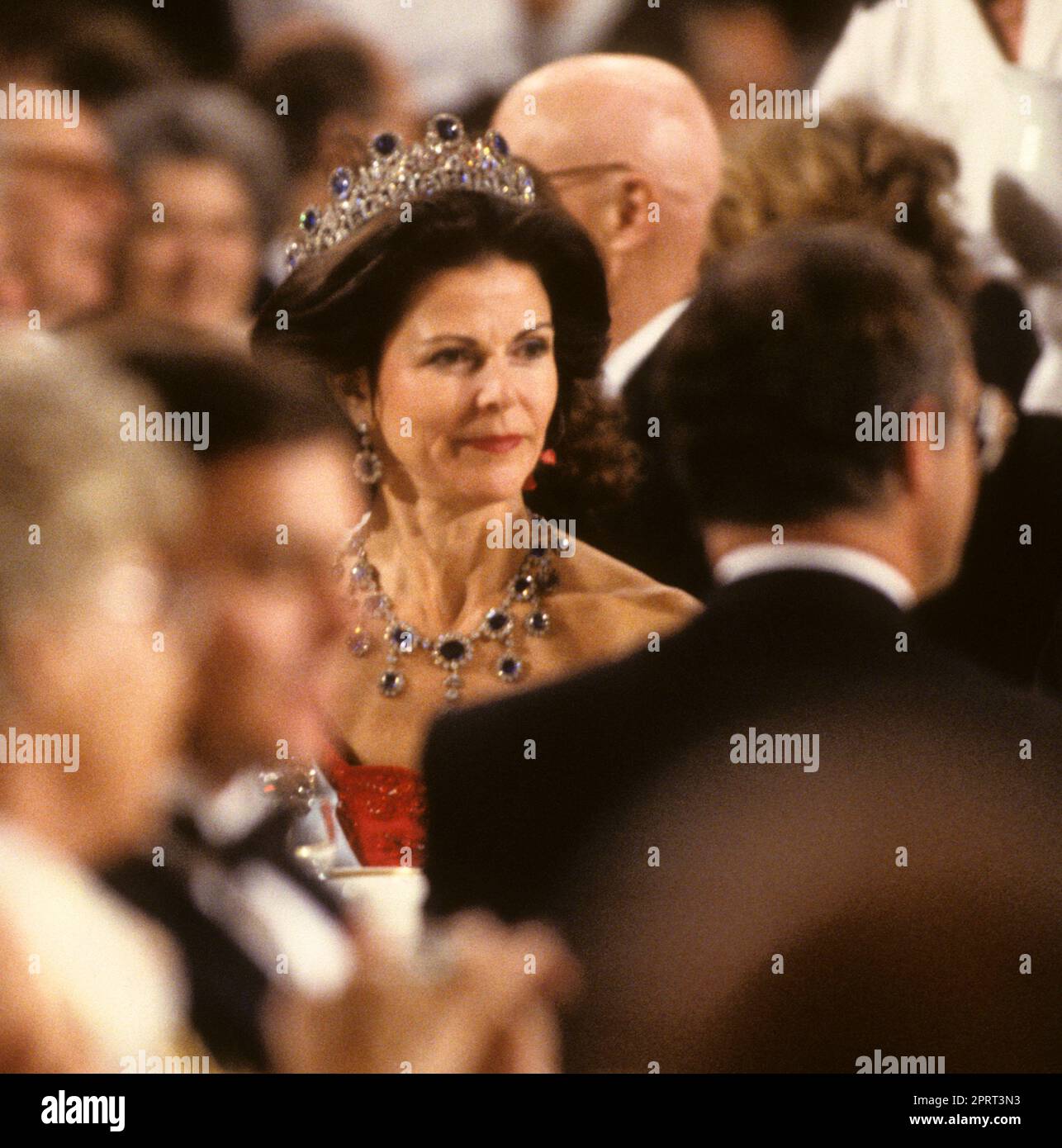 QUEEN SILVIA OF SWEDEN at the Nobel Banquet in City Hall of Stockholm Stock Photo