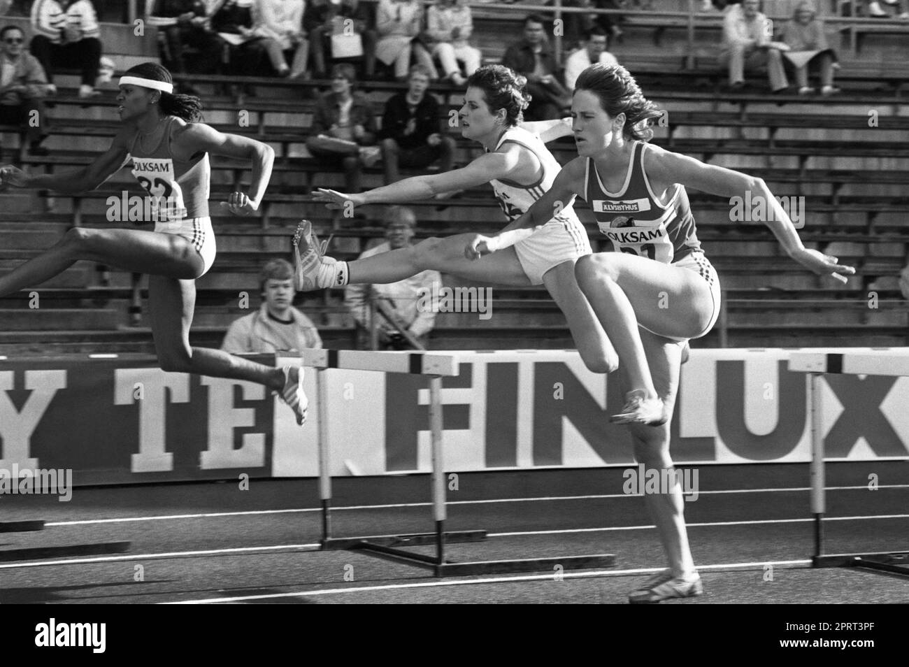 ANN-LOUISE SKOGLUND Swedish track and field athlete  at 400m hurdle at DN Galan in Stockholm 1983 Stock Photo