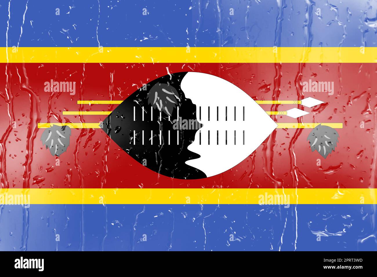 3D Flag of Eswatini on a glass with water drop background Stock Photo ...