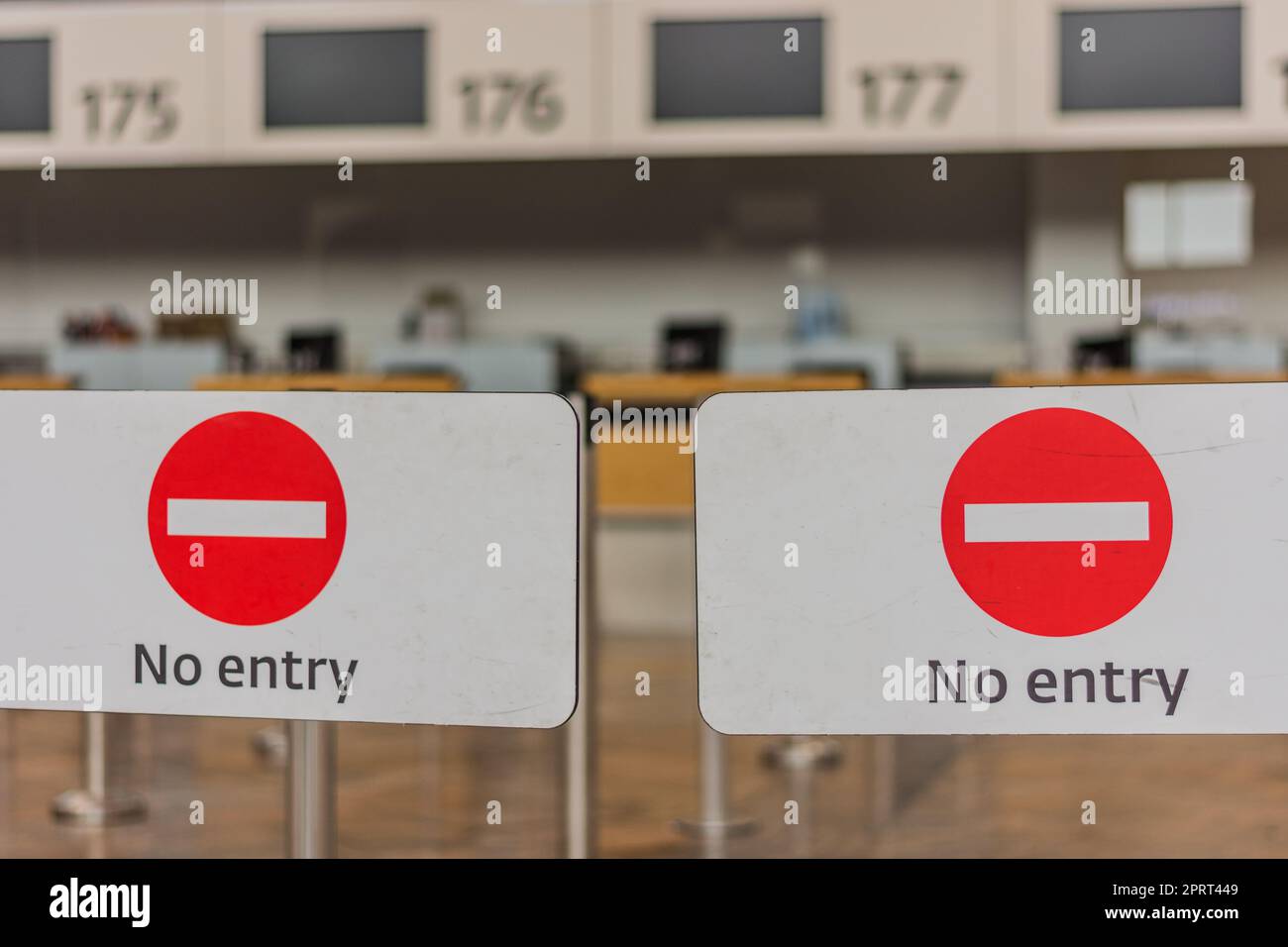 no entry signs to the check in at the airport in vienna Stock Photo Alamy