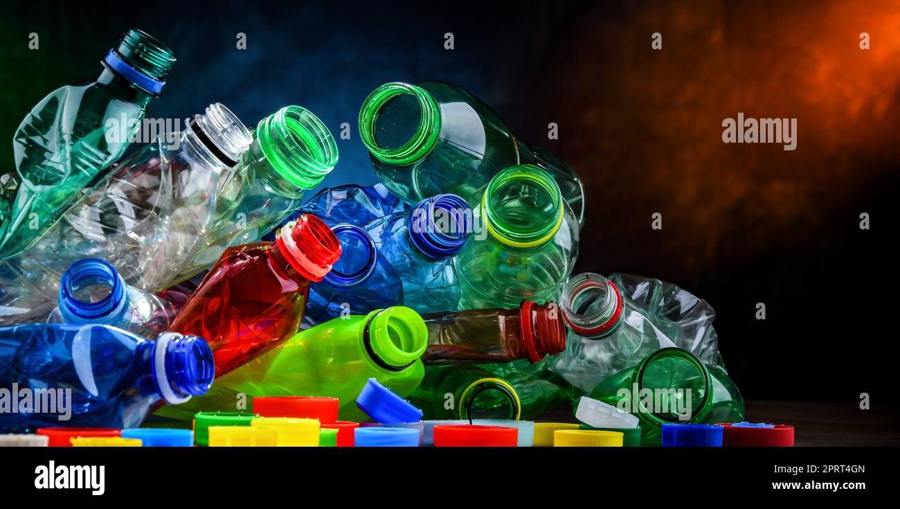Empty colored drink bottles. Recyclable plastic waste Stock Photo Alamy