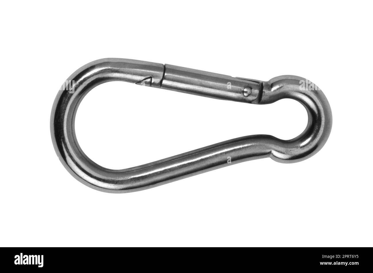 Metallic carabiner hook isolated in white back Stock Photo Alamy