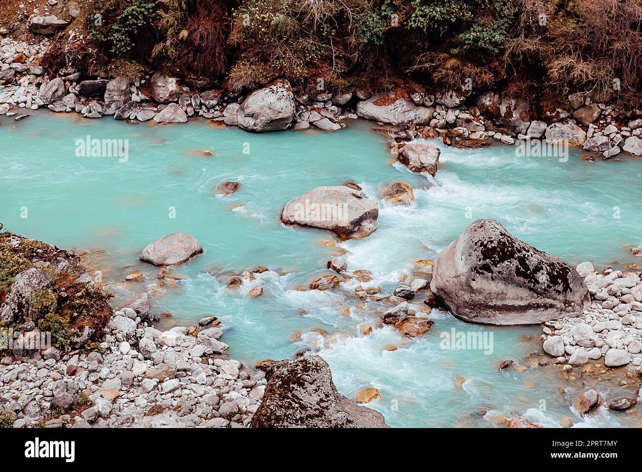 Beautiful mountain river in Himalayas. Nepal. Top view Stock Photo - Alamy