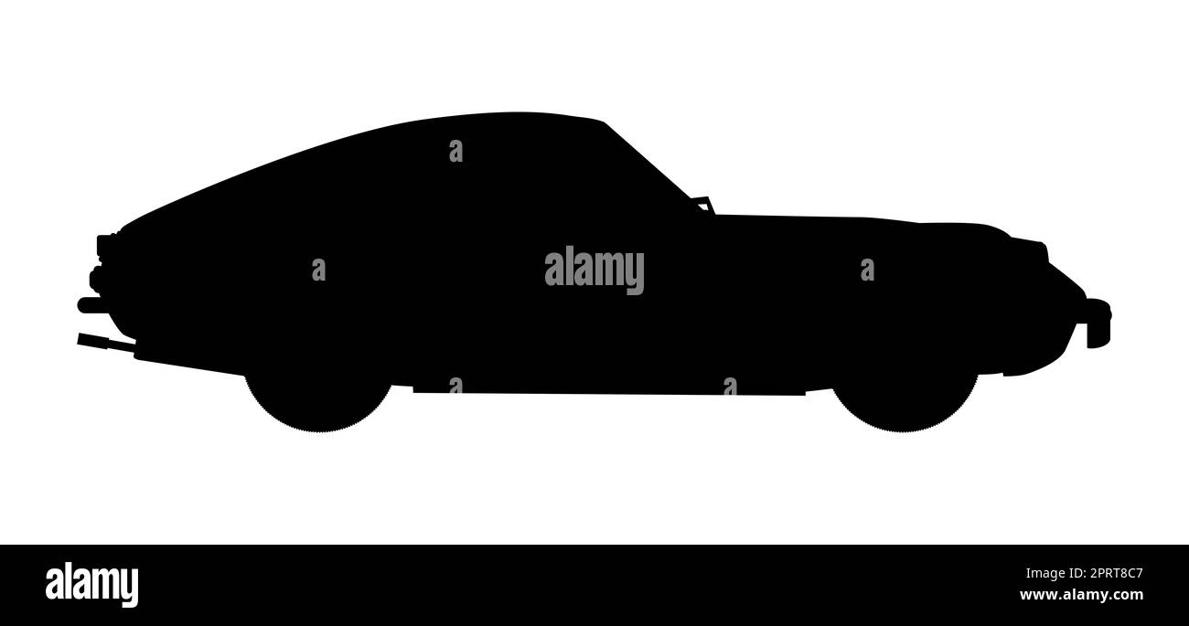 A classic old generic British hard top sports car in black silhouette set over a white background Stock Photo