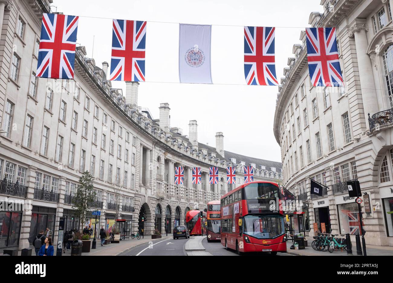 EDITORIAL USE ONLY 150 Union Flags fly above Regent Street in London to ...