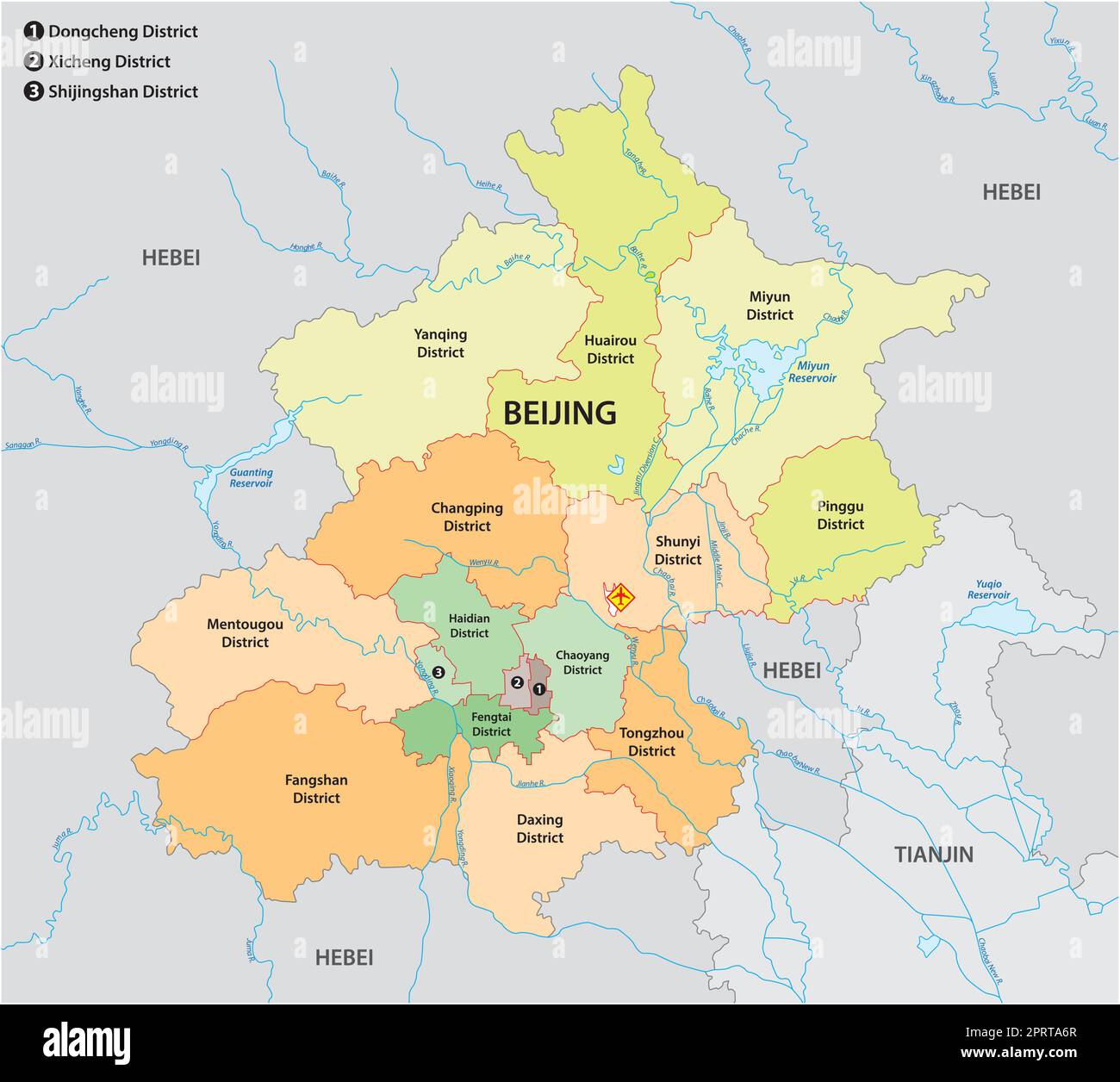 Map administrative divisions of the Chinese capital Beijing Stock Vector