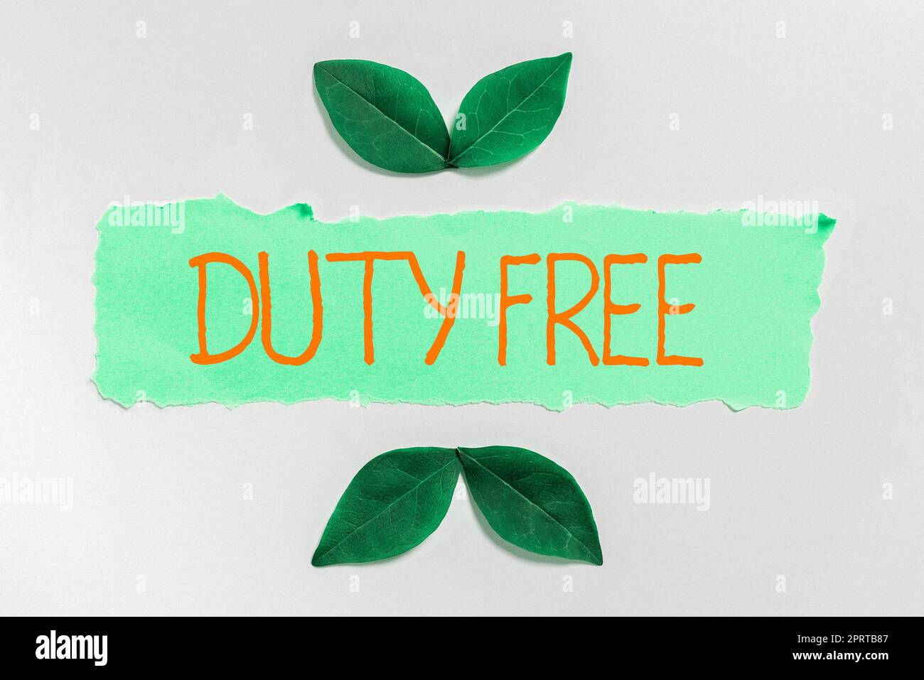 Conceptual display Duty Free. Concept meaning Store or establisbhement that sells imported products witout tax Stock Photo