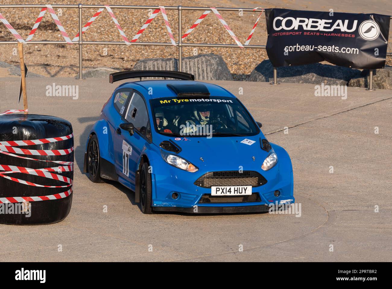 Richard Weaver driving a Ford Fiesta R5 competing in the Corbeau Seats