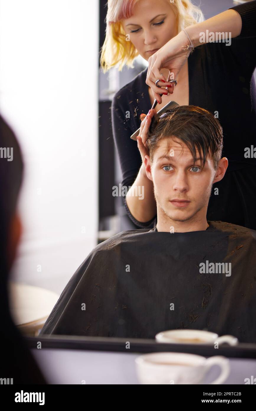 Hairdresser man woman hires stock photography and images Alamy