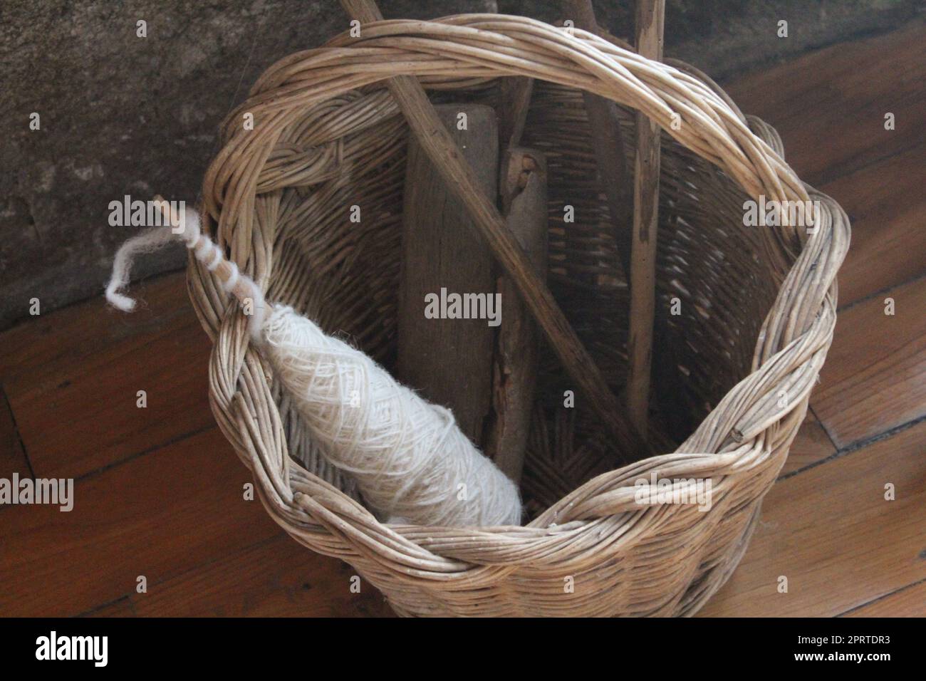 Very old sheep wool for spinning and make garments Stock Photo