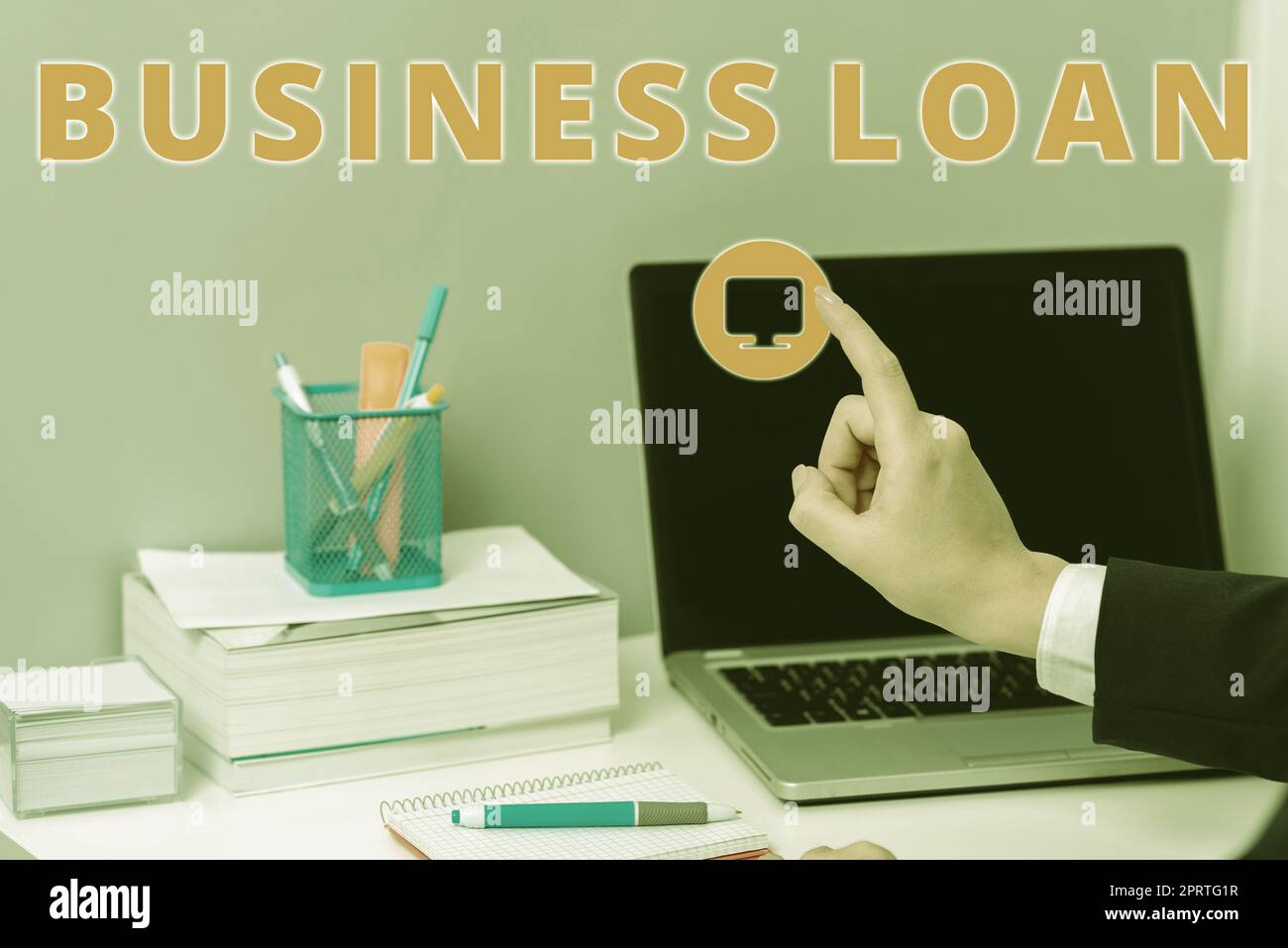 Conceptual display Business Loan, Business overview Credit Mortgage Financial Assistance Cash Advances Debt Stock Photo