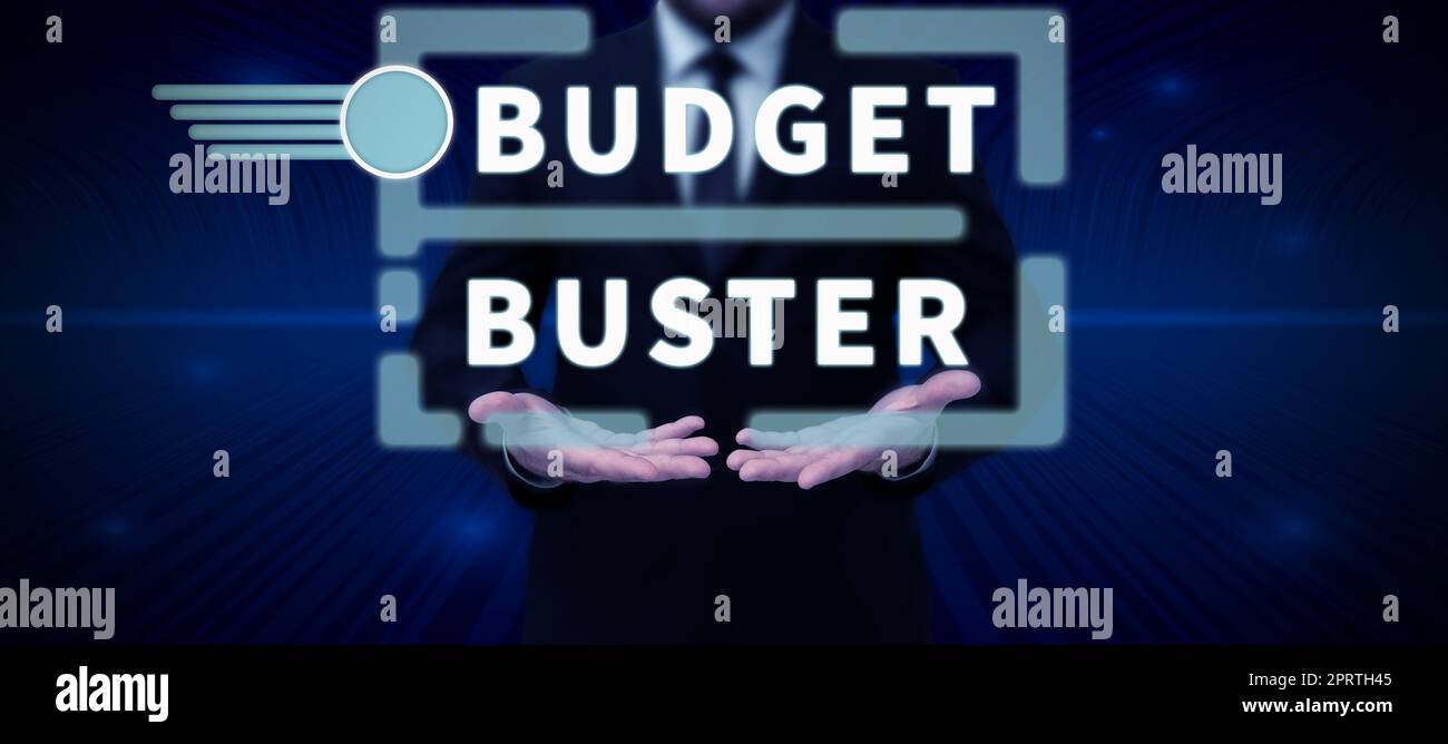 Text caption presenting Budget Buster, Word Written on Carefree Spending Bargains Unnecessary Purchases Overspending Stock Photo