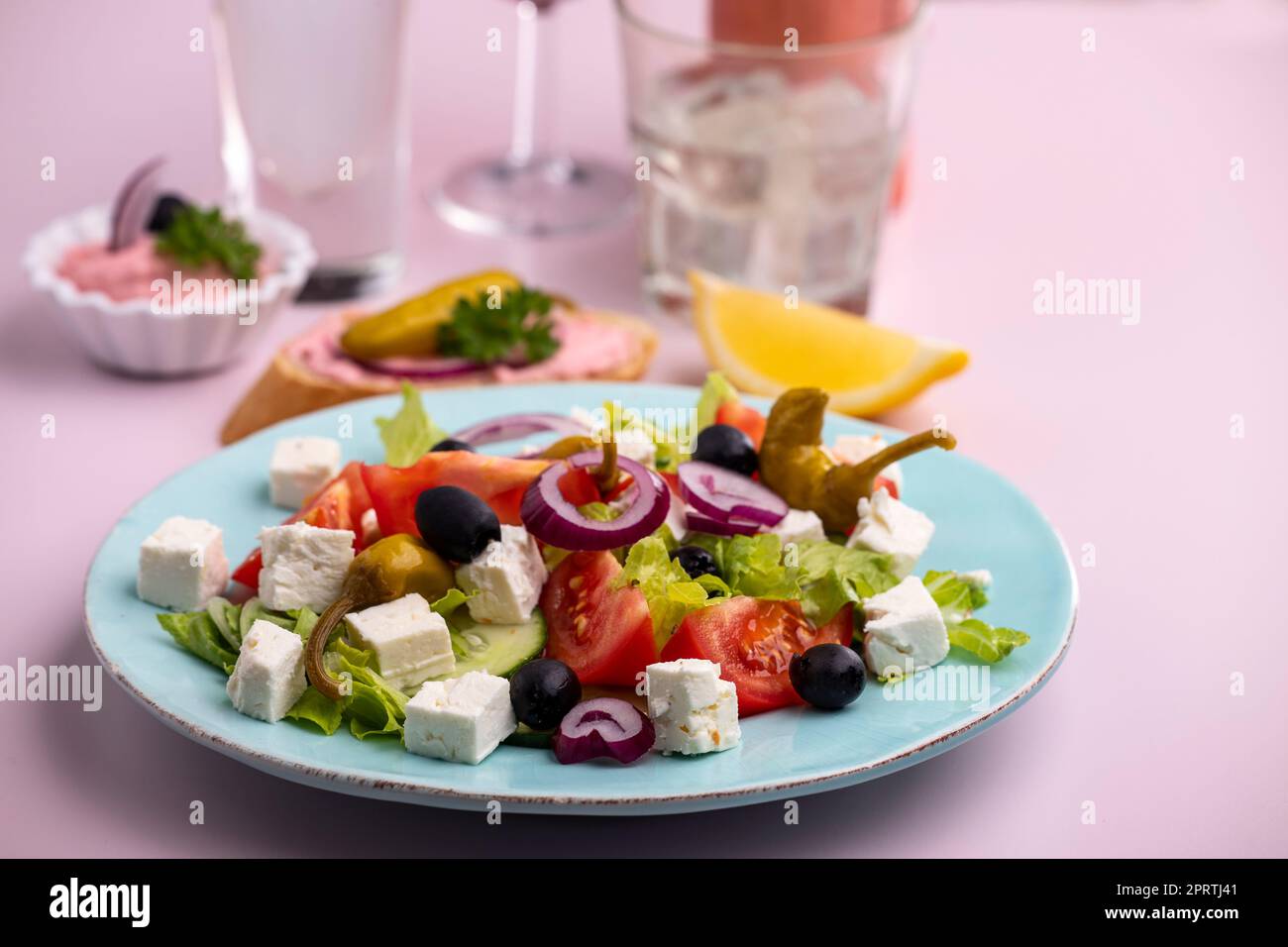 geek salad with feta cheese Stock Photo