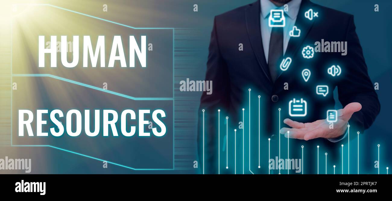 Handwriting text Human ResourcesThe people who make up the workforce of an organization. Business concept The showing who make up the workforce of an organization Stock Photo