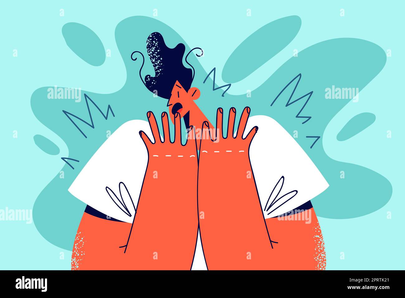 Stunned young man scared and terrified with news or event. Amazed guy  shocked by unexpected message feeling fear and astonishment. Vector  illustration Stock Photo - Alamy, image size:1300x956