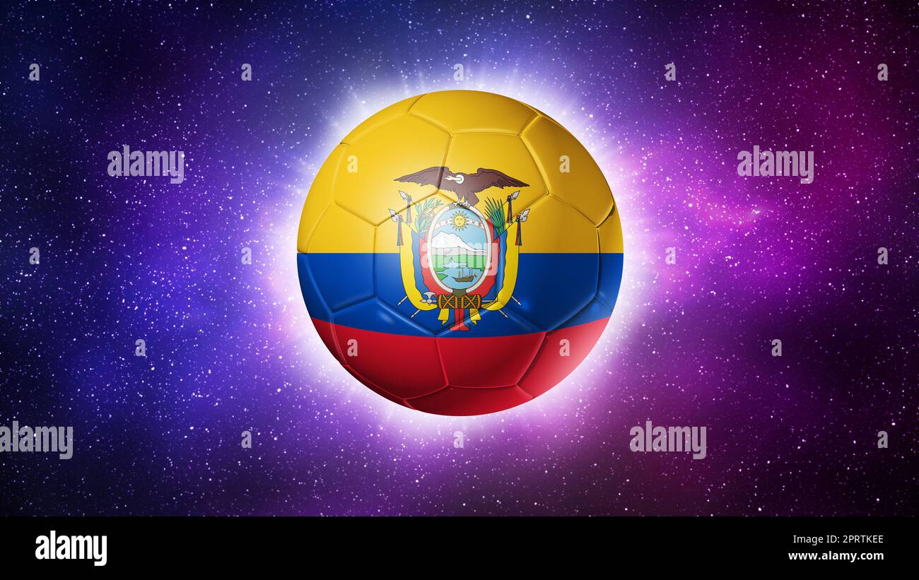 3D soccer ball with Ecuador team flag, football 2022. Space background