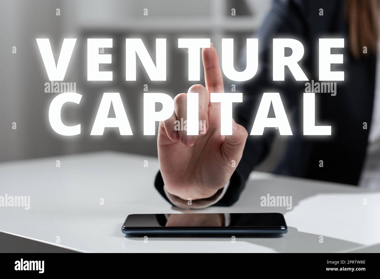 Sign displaying Venture Capitalfinancing provided by firms to small early stage ones. Business overview financing provided by firms to small early stage ones Stock Photo