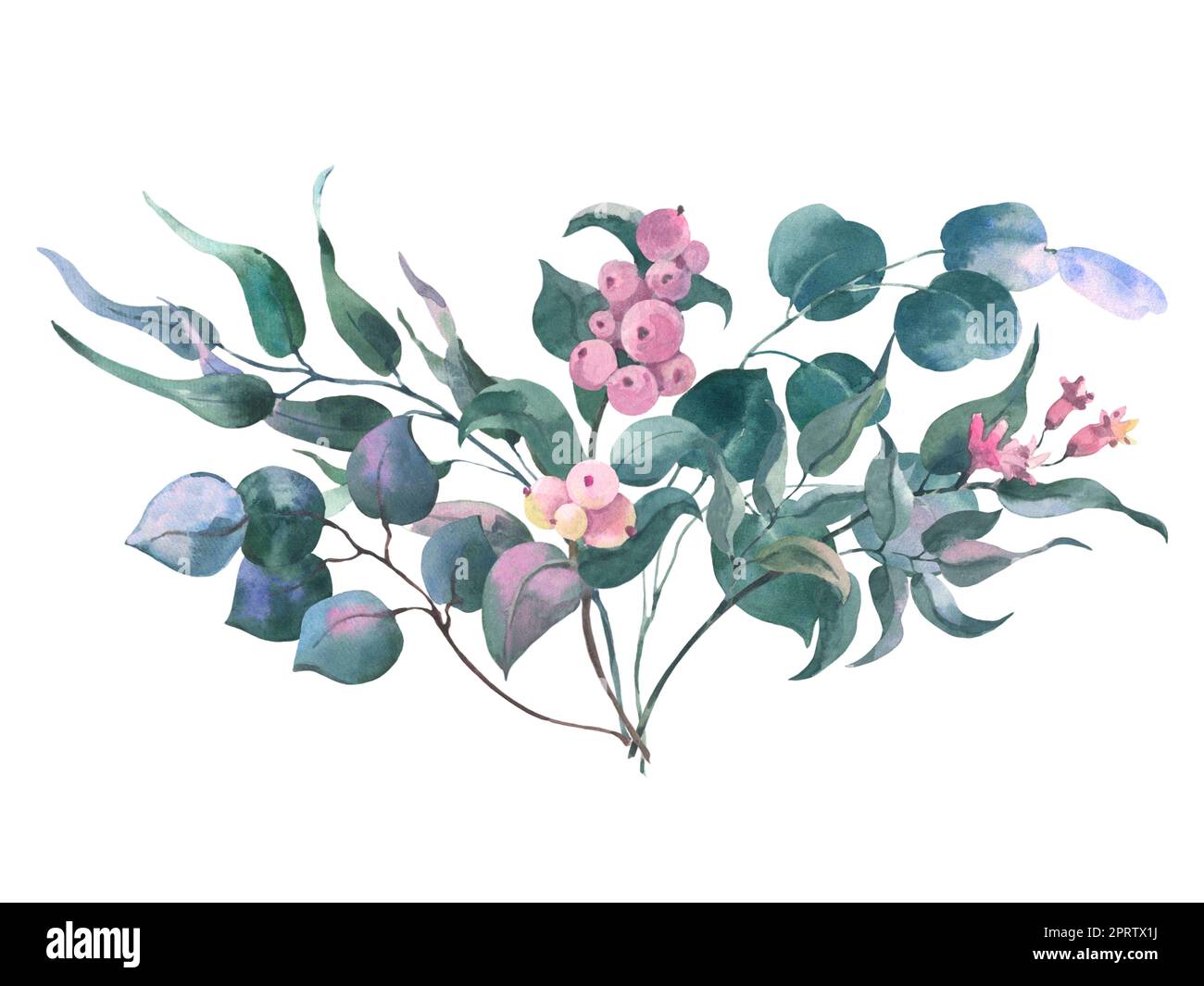Watercolor hand painted wreath with green eucalyptus leaves and ...