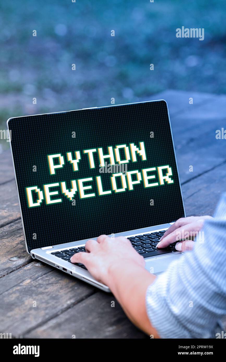 Text sign showing Python Developer, Business showcase employees are rewarded for introducing suitable recruits Stock Photo